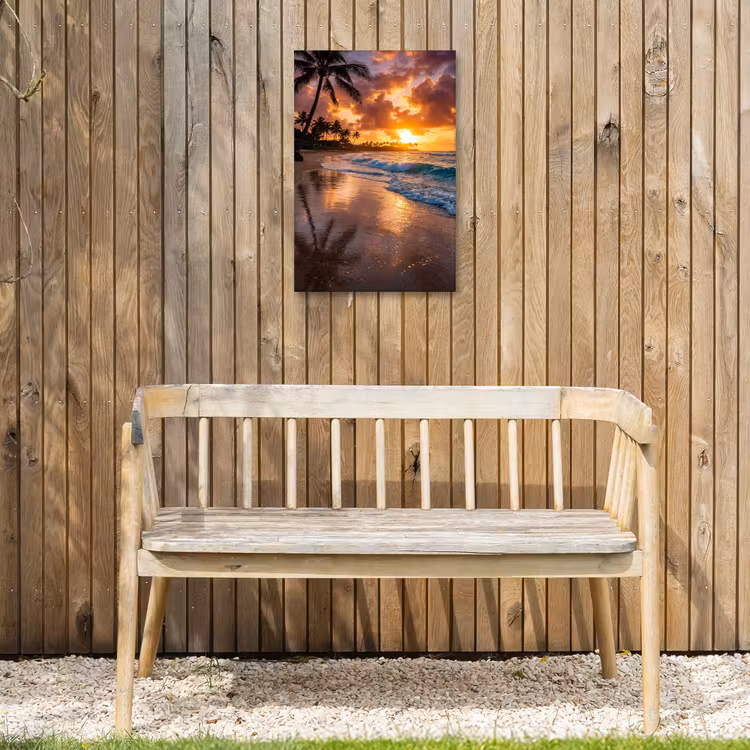 Strand - Zonsopgang - Tropisch - Natuur - Oranje Tuinposter op houten frame 2 cm dik klein -sfeer4