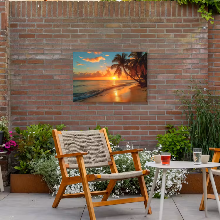 Strandzonsondergang in de Tropen Tuinposter op houten frame 2 cm dik middel -sfeer3
