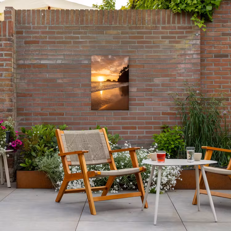 Strand - Zonsondergang - Natuur - Tropisch - Oranje Tuinposter op houten frame 2 cm dik klein -sfeer3