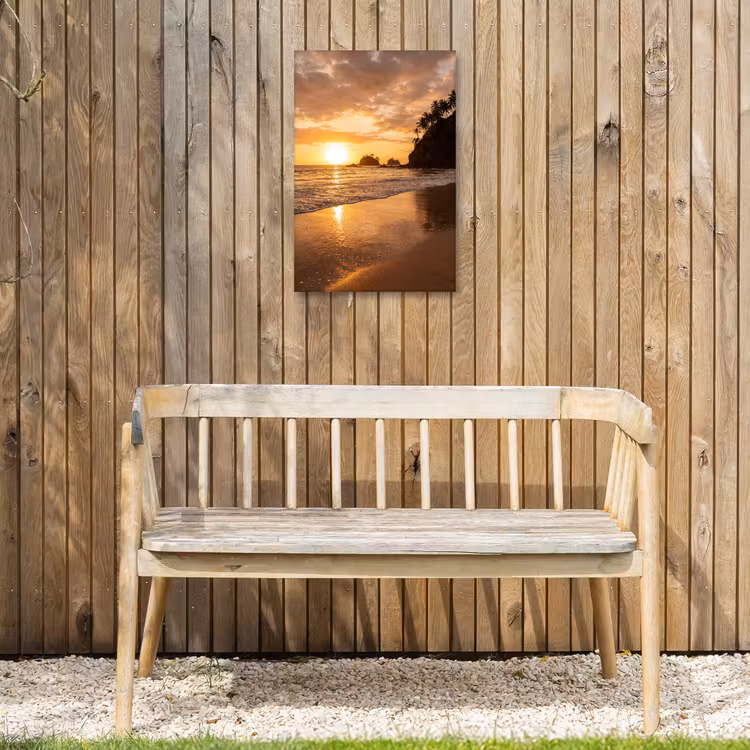 Strand - Zonsondergang - Natuur - Tropisch - Oranje Tuinposter op houten frame 2 cm dik klein -sfeer4