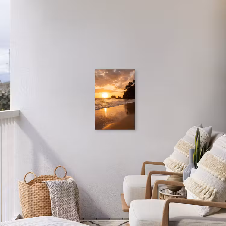 Strand - Zonsondergang - Natuur - Tropisch - Oranje Tuinposter op houten frame 2 cm dik klein -sfeer1