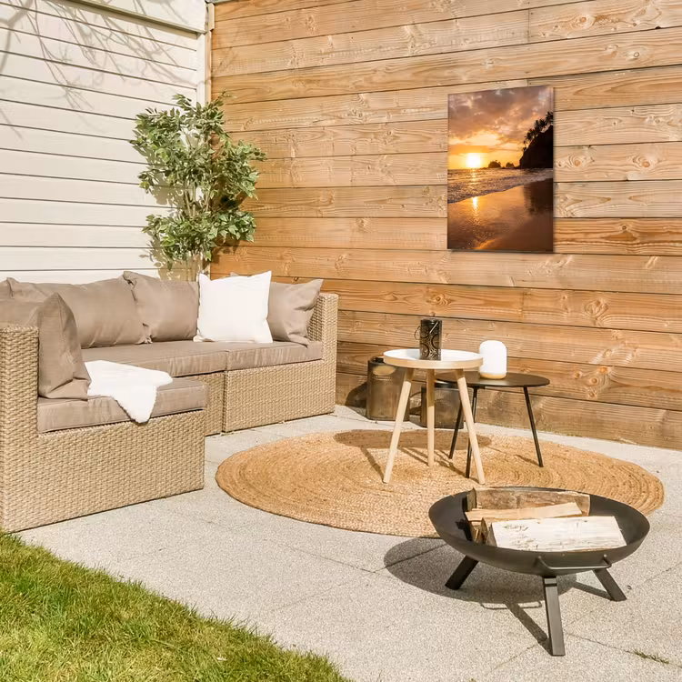 Strand - Zonsondergang - Natuur - Tropisch - Oranje Tuinposter op houten frame 2 cm dik klein -sfeer2