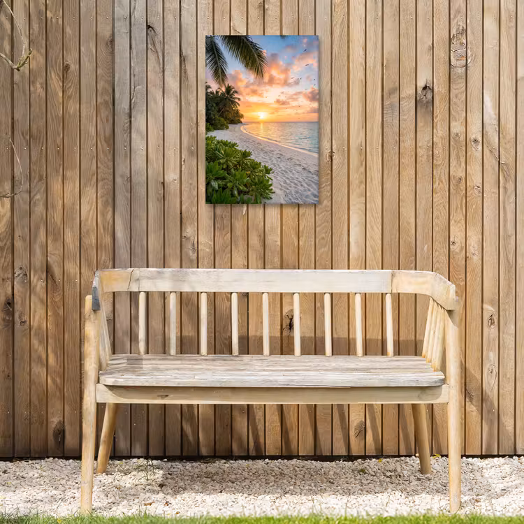 Strand - Zonsondergang - Palmbomen - Tropisch - Natuur Tuinposter op houten frame 2 cm dik klein -sfeer4