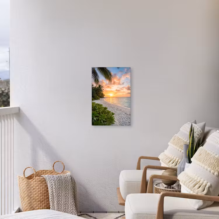 Strand - Zonsondergang - Palmbomen - Tropisch - Natuur Tuinposter op houten frame 2 cm dik klein -sfeer1