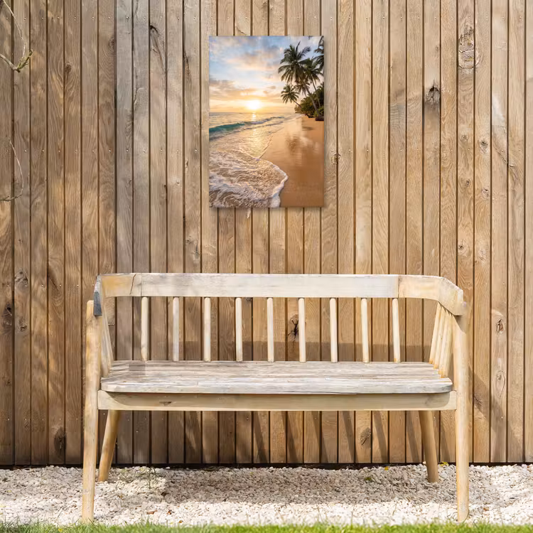 Strand - Zonsondergang - Tropisch - Natuur - Goud Tuinposter op houten frame 2 cm dik klein -sfeer4