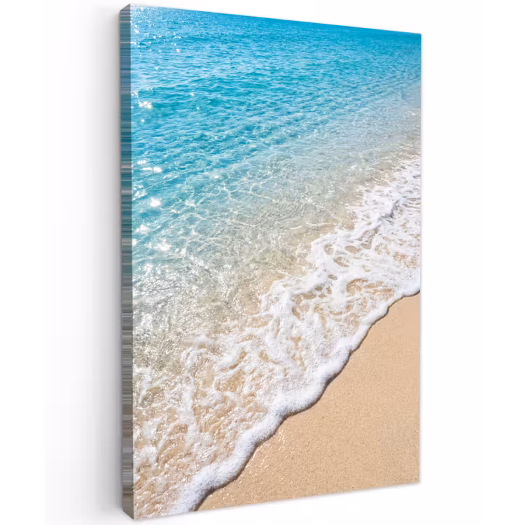 Strand - Water - Natuur - Blauw - Beige Tuinposter op houten frame 2 cm dik klein -3d