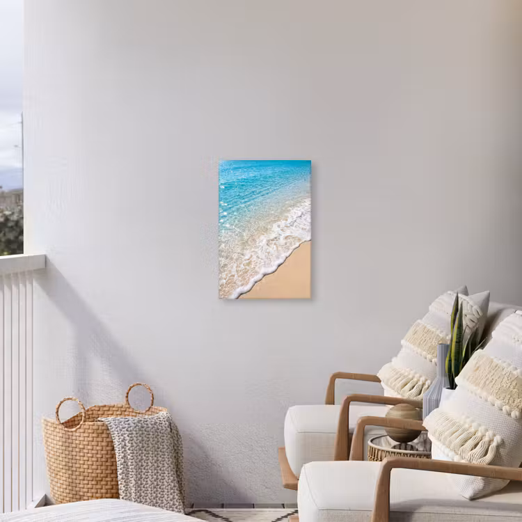 Strand - Water - Natuur - Blauw - Beige Tuinposter op houten frame 2 cm dik klein -sfeer1