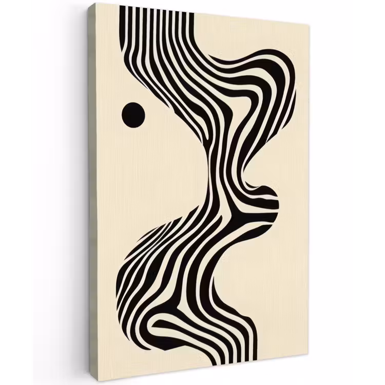 Beige - Lijnen - Golvend - Abstract Tuinposter op houten frame 2 cm dik klein -3d