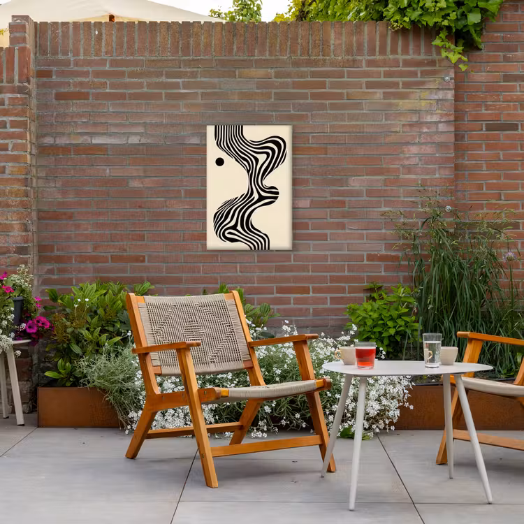 Beige - Lijnen - Golvend - Abstract Tuinposter op houten frame 2 cm dik klein -sfeer3