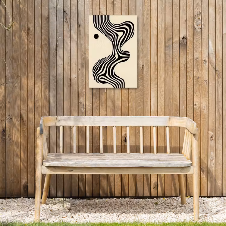 Beige - Lijnen - Golvend - Abstract Tuinposter op houten frame 2 cm dik klein -sfeer4