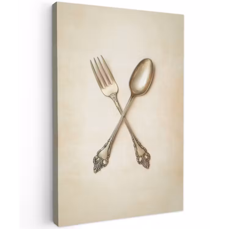 Beige - Vintage - Bestek Tuinposter op houten frame 2 cm dik klein -3d