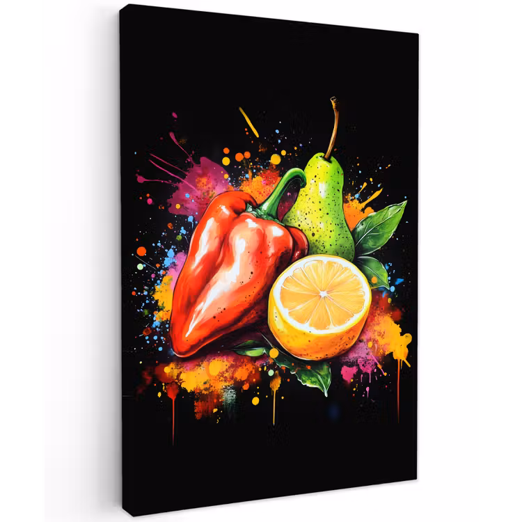 Paprika - Peer - Citroen - Graffiti - Verf - Abstract Tuinposter op houten frame 2 cm dik klein -3d