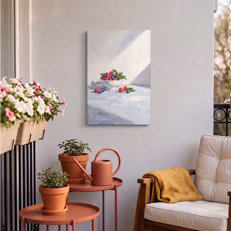 Outdoor Canvas Print - Berries - Bowl - Food - Bessen - Kom - Eten Tuinposter op houten frame 2 cm dik klein