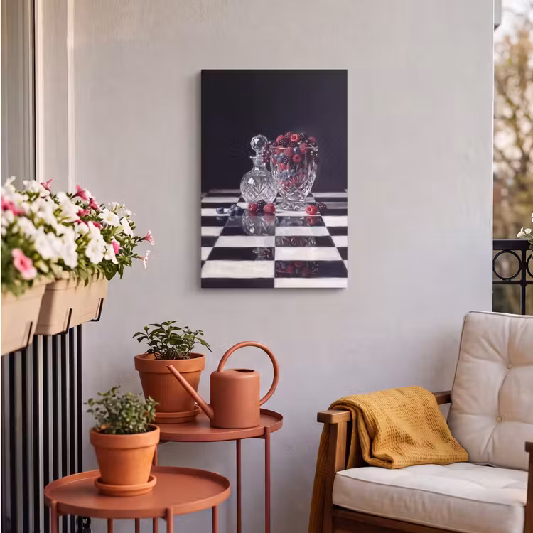 Outdoor Canvas Print - Berries - Crystal - Still Life - Bessen - Kristal - Stilleven Tuinposter op houten frame 2 cm dik klein