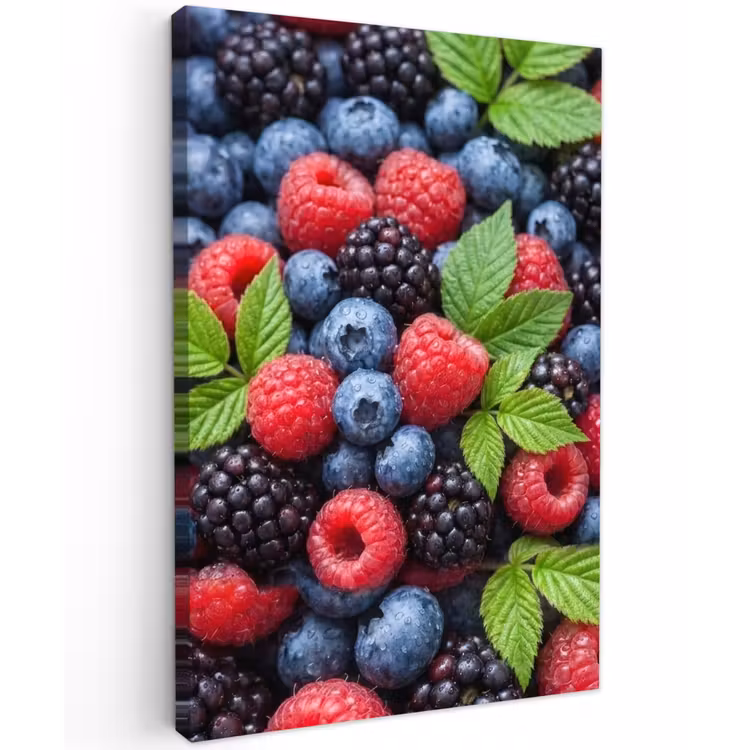 Bessen - Vers - Waterdruppels - Kleurrijk - Eten Tuinposter op houten frame 2 cm dik klein -3d