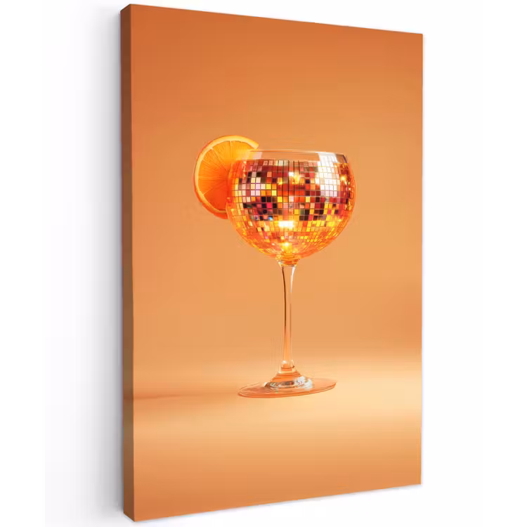 Drank - Oranje - Glitter - Disco Tuinposter op houten frame 2 cm dik klein -3d