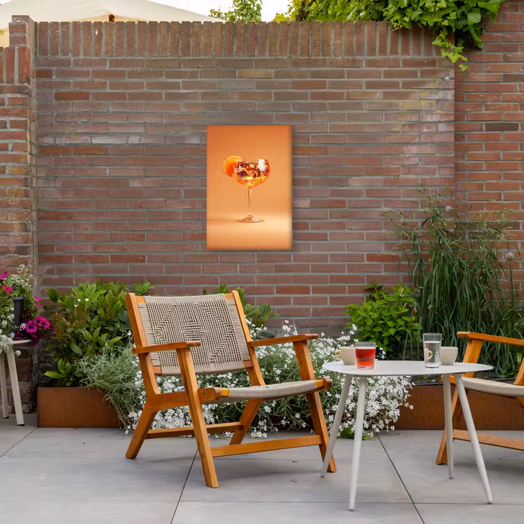 Drank - Oranje - Glitter - Disco Tuinposter op houten frame 2 cm dik klein -sfeer3