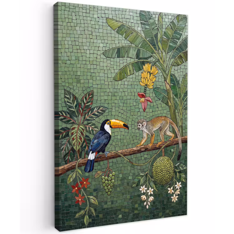 Vogel - Dier - Jungle - Mozaïek - Natuur Tuinposter op houten frame 2 cm dik klein -3d