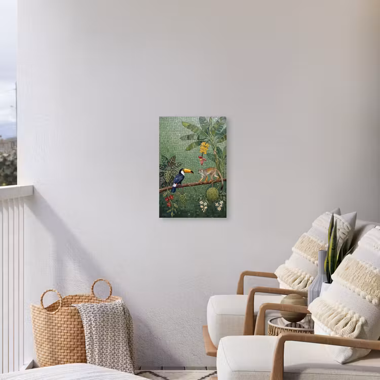 Vogel - Dier - Jungle - Mozaïek - Natuur Tuinposter op houten frame 2 cm dik klein -sfeer1