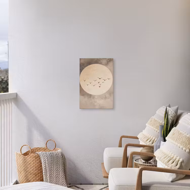 Vogel - Beige - Japandi Tuinposter op houten frame 2 cm dik klein -sfeer1