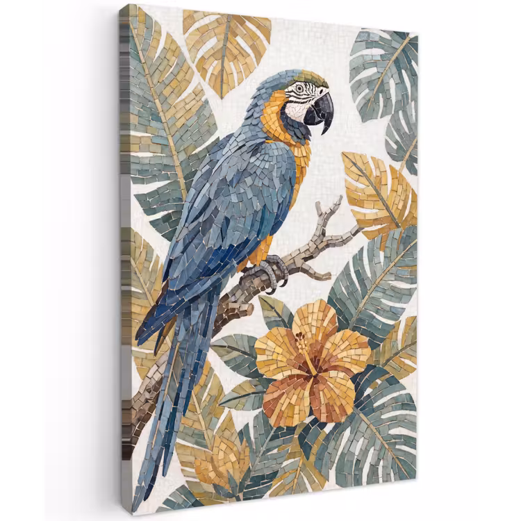 Vogel - Tak - Natuur - Mozaïek - Blauw Tuinposter op houten frame 2 cm dik klein -3d