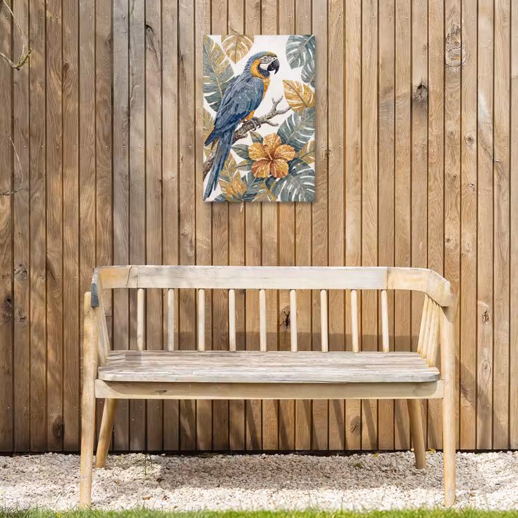 Vogel - Tak - Natuur - Mozaïek - Blauw Tuinposter op houten frame 2 cm dik klein -sfeer4