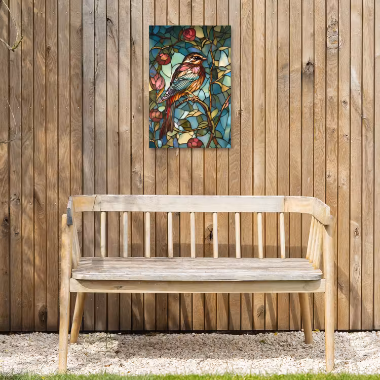 Vogel - Tak - Rozen - Mozaïek Tuinposter op houten frame 2 cm dik klein -sfeer4