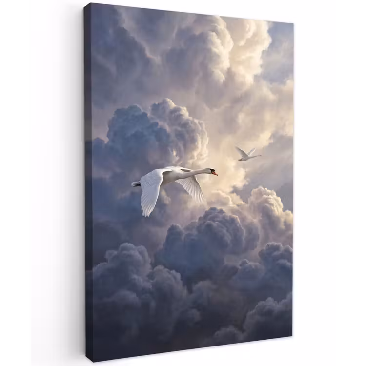 Vogel - Vliegend - Natuur - Wit - Wolken Tuinposter op houten frame 2 cm dik klein -3d