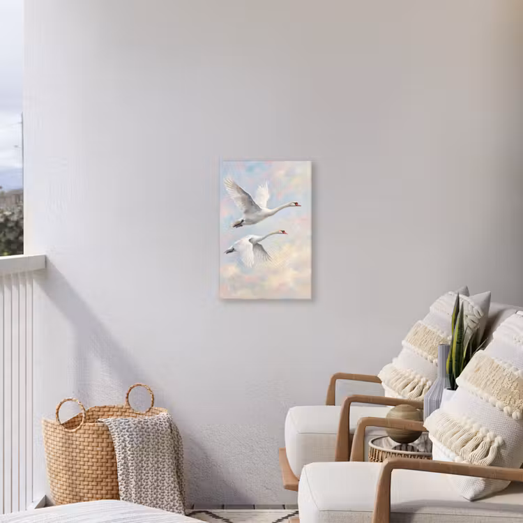 Vogel - Vliegend - Lucht - Modern - Pastel Tuinposter op houten frame 2 cm dik klein -sfeer1