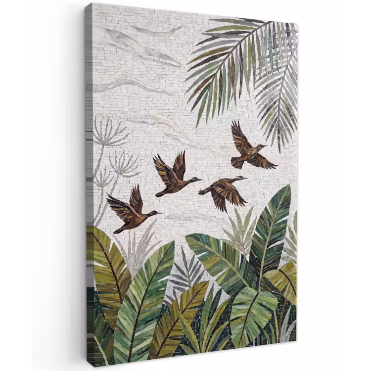 Vogel - Vliegend - Tropisch - Mozaïek - Groen Tuinposter op houten frame 2 cm dik klein -3d
