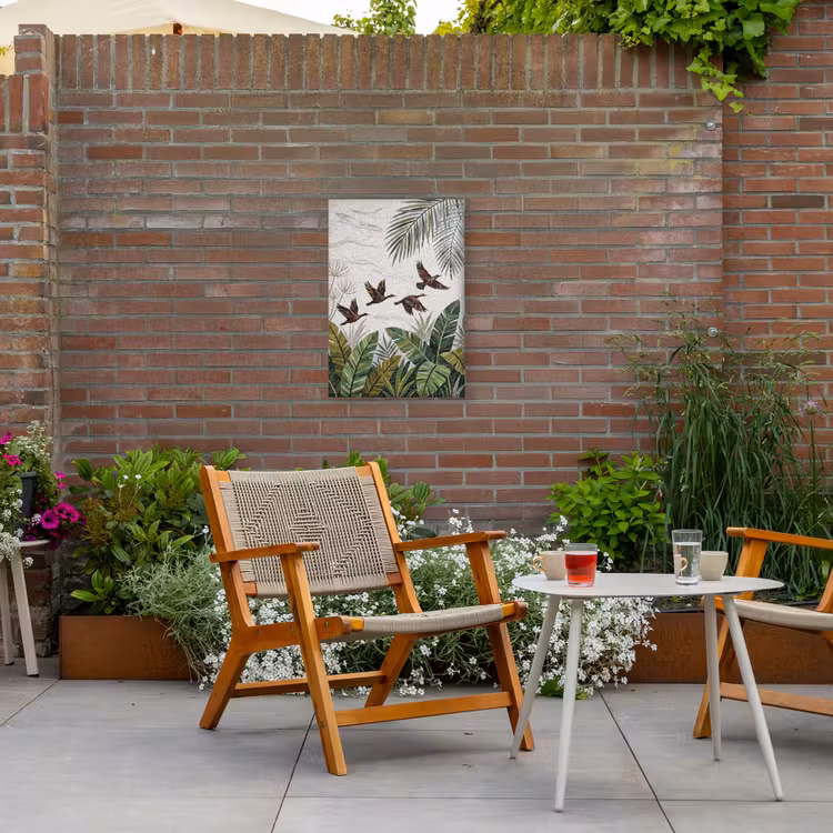Vogel - Vliegend - Tropisch - Mozaïek - Groen Tuinposter op houten frame 2 cm dik klein -sfeer3