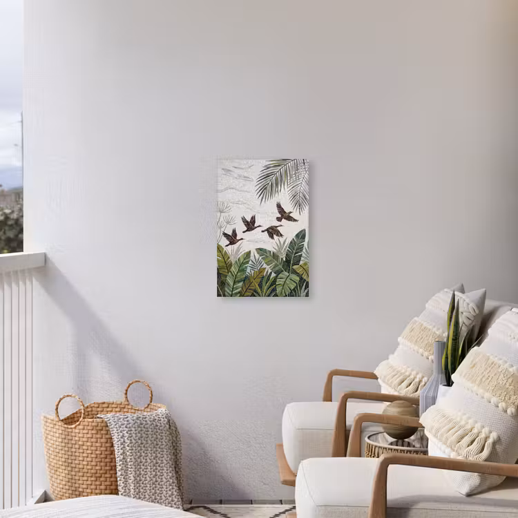 Vogel - Vliegend - Tropisch - Mozaïek - Groen Tuinposter op houten frame 2 cm dik klein -sfeer1