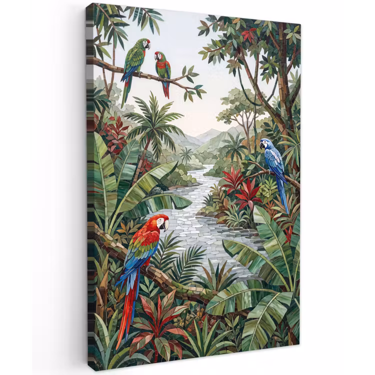 Vogel - Jungle - Natuur - Mozaïek - Groen Tuinposter op houten frame 2 cm dik klein -3d