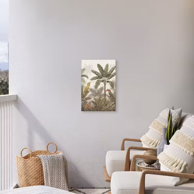 Vogel - Jungle - Tropisch - Illustratie - Groen Tuinposter op houten frame 2 cm dik klein -sfeer1