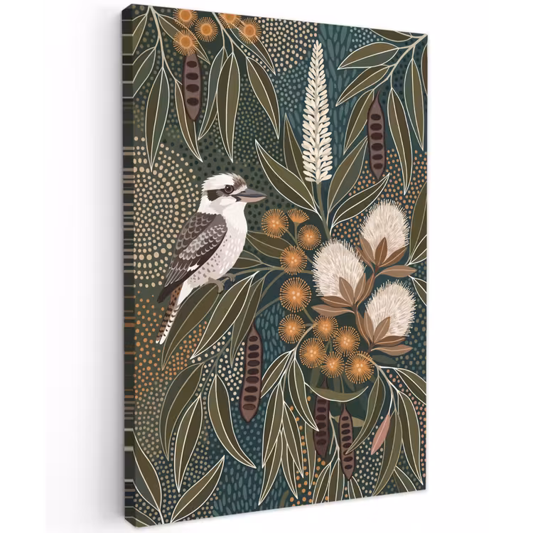 Vogel - Bladeren - Natuur - Illustratie - Groen Tuinposter op houten frame 2 cm dik klein -3d