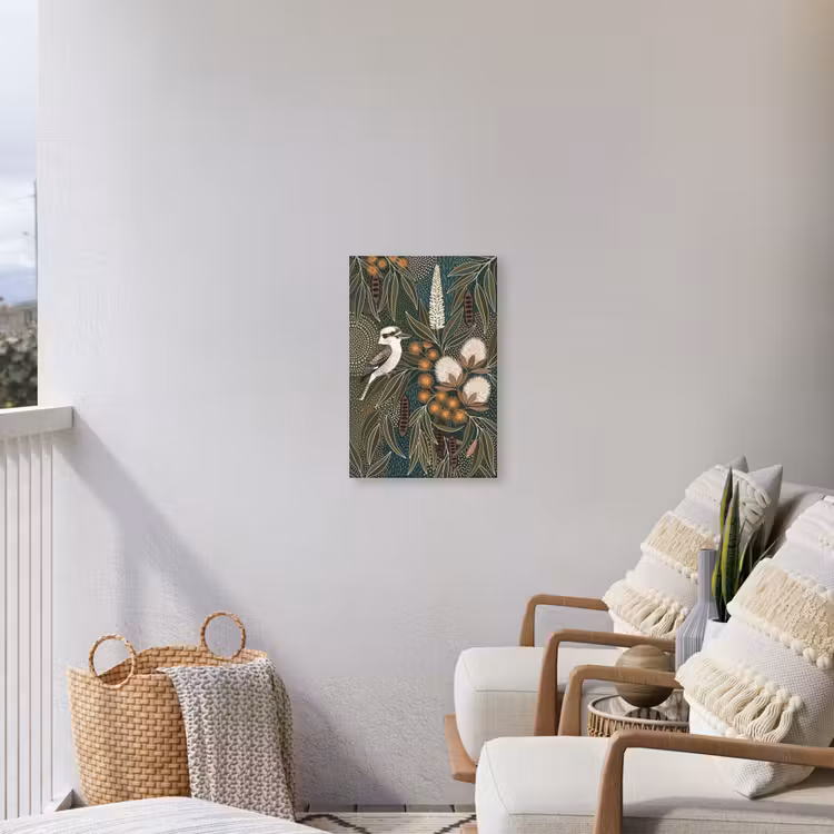 Vogel - Bladeren - Natuur - Illustratie - Groen Tuinposter op houten frame 2 cm dik klein -sfeer1