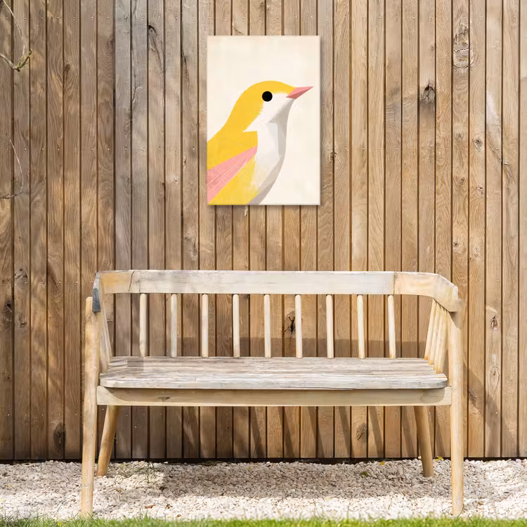 Vogel - Minimalistisch - Geel Tuinposter op houten frame 2 cm dik klein -sfeer4