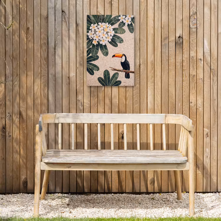 Vogel - Mozaïek - Tropisch - Natuur - Kleurrijk Tuinposter op houten frame 2 cm dik klein -sfeer4