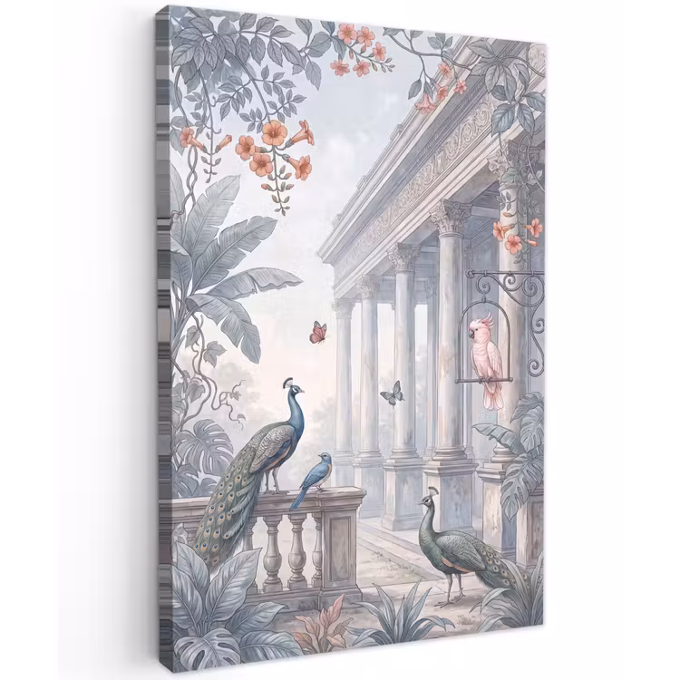 Vogel - Pauw - Architectuur - Klassiek - Groen Tuinposter op houten frame 2 cm dik klein -3d