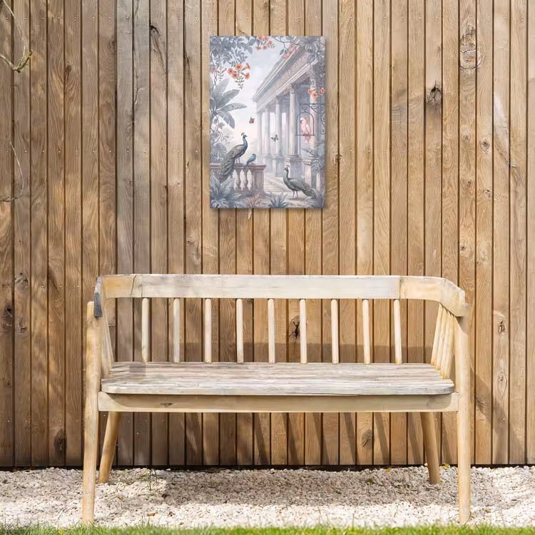 Vogel - Pauw - Architectuur - Klassiek - Groen Tuinposter op houten frame 2 cm dik klein -sfeer4