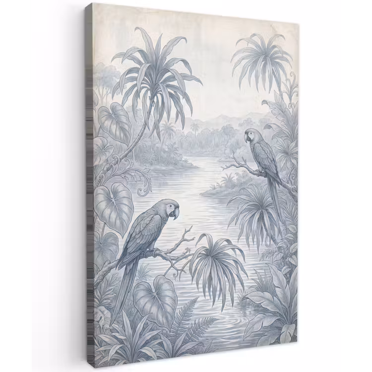 Vogel - Rivier - Tropisch - Illustratie - Blauw Tuinposter op houten frame 2 cm dik klein -3d