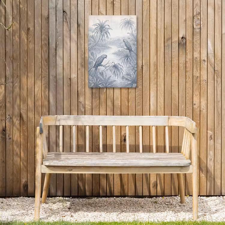 Vogel - Rivier - Tropisch - Illustratie - Blauw Tuinposter op houten frame 2 cm dik klein -sfeer4