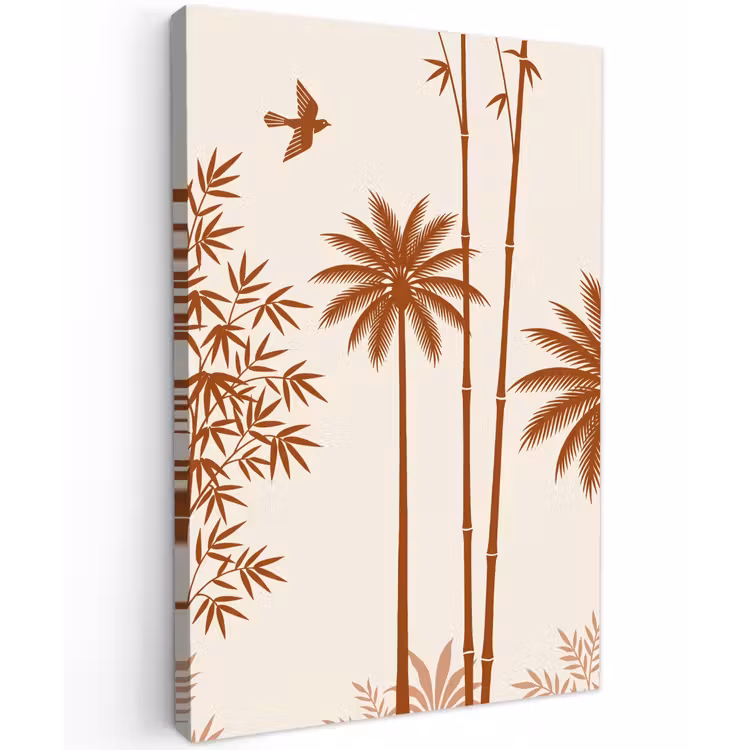 Vogel - Boom - Tropisch - Minimalistisch - Bruin Tuinposter op houten frame 2 cm dik klein -3d