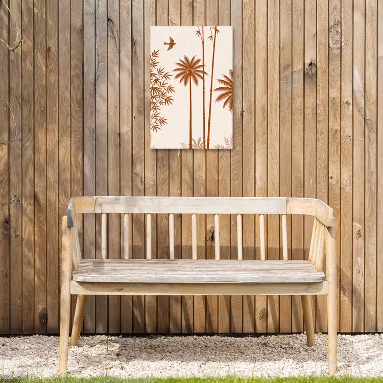 Vogel - Boom - Tropisch - Minimalistisch - Bruin Tuinposter op houten frame 2 cm dik klein -sfeer4