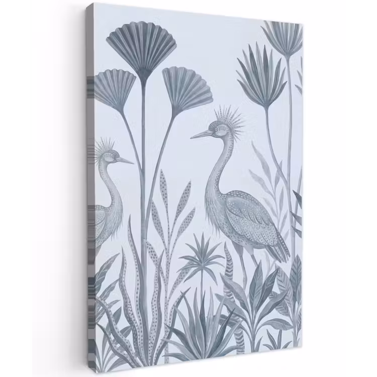 Vogel - Tropisch - Illustratie - Blauwgrijs - Natuur Tuinposter op houten frame 2 cm dik klein -3d