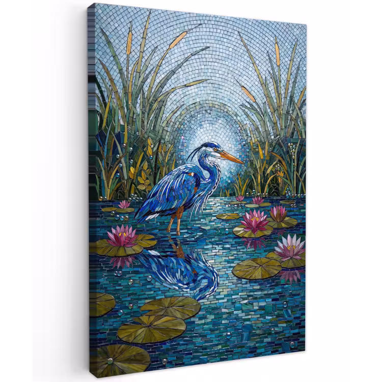 Vogel - Water - Natuur - Abstract - Blauw Tuinposter op houten frame 2 cm dik klein -3d