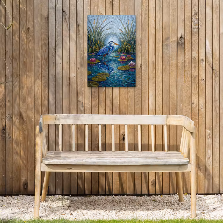 Vogel - Water - Natuur - Abstract - Blauw Tuinposter op houten frame 2 cm dik klein -sfeer4