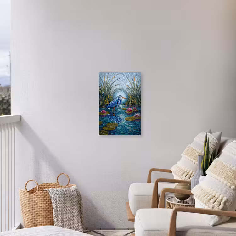 Vogel - Water - Natuur - Abstract - Blauw Tuinposter op houten frame 2 cm dik klein -sfeer1