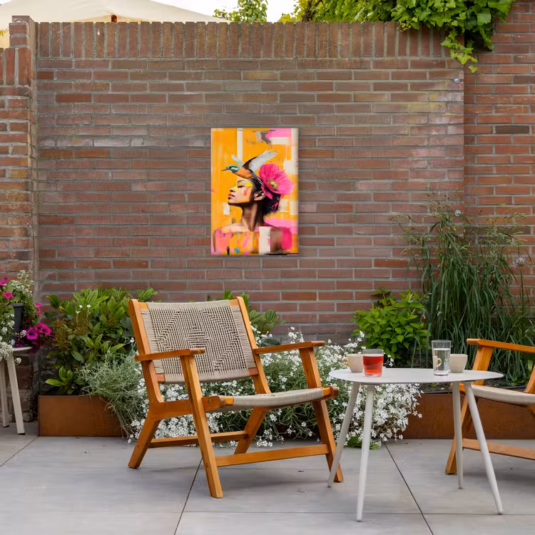 Vogel - Vrouw - Abstract - Bloem Tuinposter op houten frame 2 cm dik klein -sfeer3
