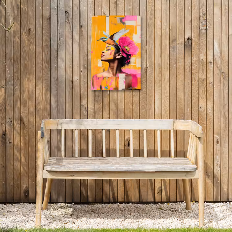 Vogel - Vrouw - Abstract - Bloem Tuinposter op houten frame 2 cm dik klein -sfeer4